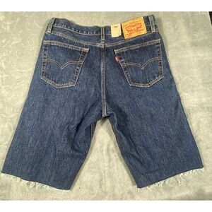 Levis 550 Shorts Mens 32 Cut Off Blue Denim Relaxed Fit Raw Hem 5 Pocket Zip New
